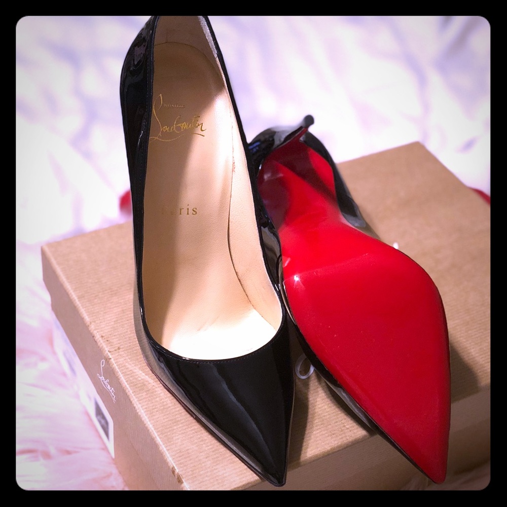 Christian Louboutin Black Patent Pointed-Toe Pumps with Red Soles